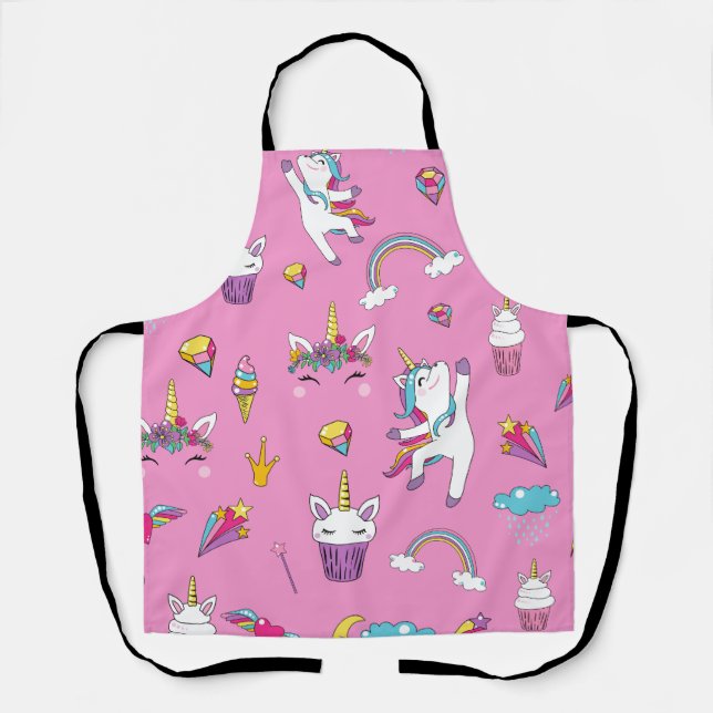Tablier Unicorne Fan Club motif rose (Recto)