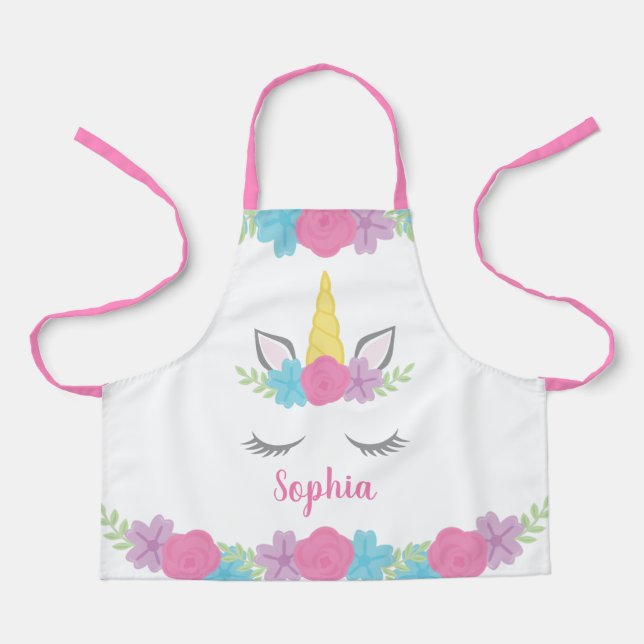 Tablier Unicorne florale Visage personnalisé enfants (Recto)