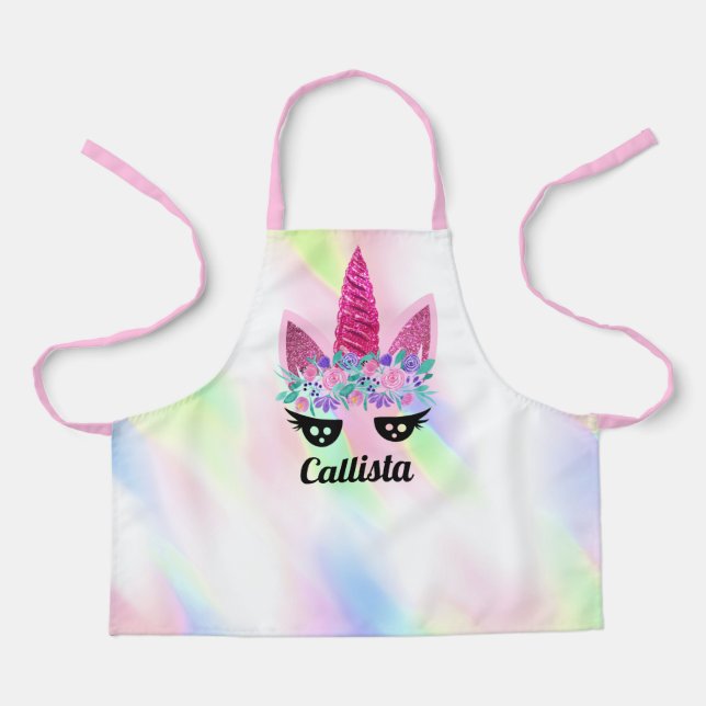 Tablier Unicorne rose magique Nom de la Parties scintillan (Recto)