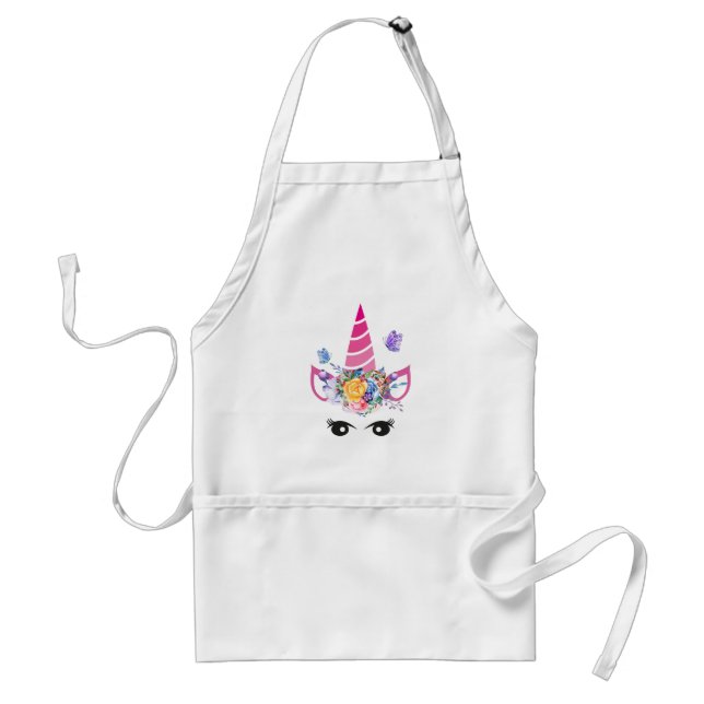 Tablier Unicorne tendance avec couronne et papillons flora (Devant)