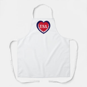 Tablier USA Patriotique Rouge Blanc Bleu Cœur Festif Juill