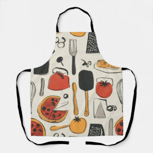 Tablier ustensiles de pizza imprimés de style rétro