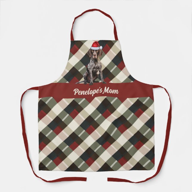 Tablier Vacances Plaid mignon Pointeur GSP Père Noël Chien (Recto)