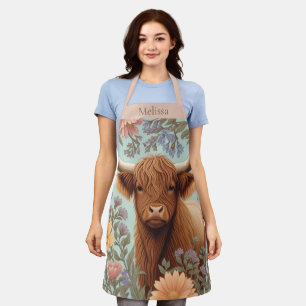 Tablier Vache des Highlands Pastel Floral Inspiré de Willi