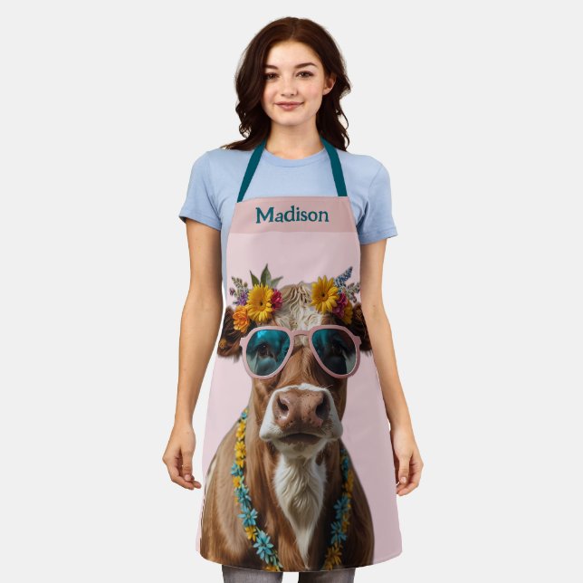 Tablier Vache gaie avec lunettes de soleil (Porté)