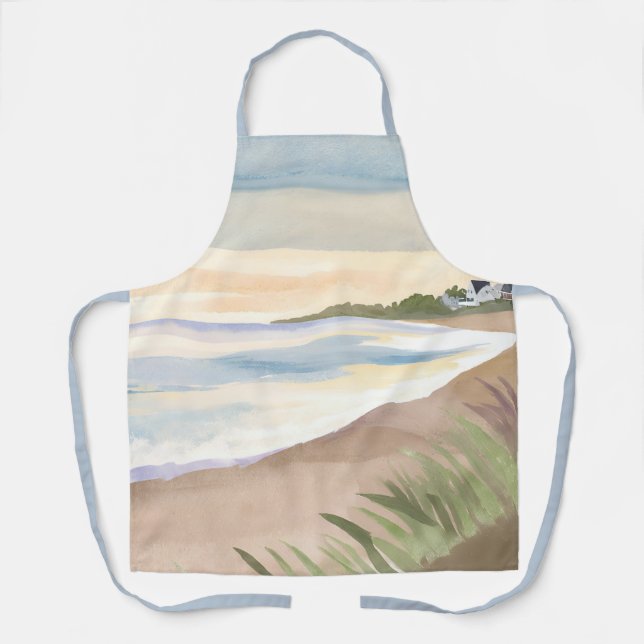 Tablier Vagues de plage | Aquarelle de l'océan côtier (Recto)