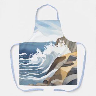 Tablier Vagues déferlantes   Aquarelle de rivage côtier ro