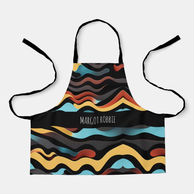 Tablier Vagues plates Bleu Jaune Motif géométrique rétro (Recto)