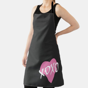 Tablier Valentine XOXO Coeur rose sur Noir