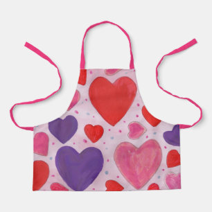 Tablier Valentines Coeurs Jour Pink violet et Motif rouge