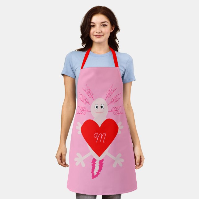 Tablier Valentines Jour Amour Coeur Axolotl Monogramme per (Porté)