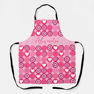 Tablier Valentines Nom du Motif de Coeur et Fleur Rose mig