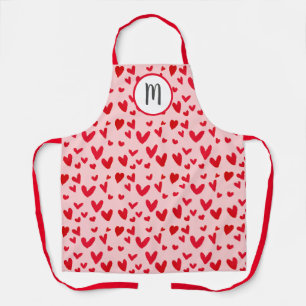 Tablier Valentines Rouge rose Doodle Hearts Motif Monogram