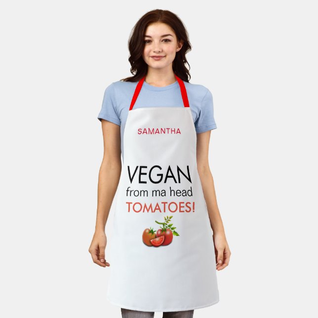 Tablier Vegan de la tête Tomates Nom Blanc (Porté)