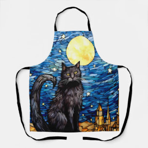 Tablier Verre tendu Chat noir Starry nuit