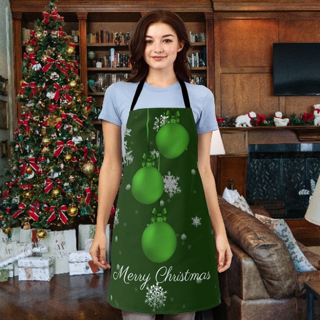 Tablier vert de Noël (Green Christmas Ornaments Apron)
