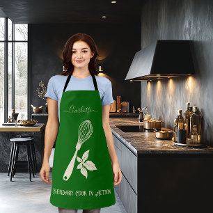Tablier Vert émeraude avec fouet en or champagne et herbe
