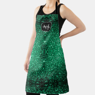 Tablier Vert émeraude faux paillettes scintillent Monogram
