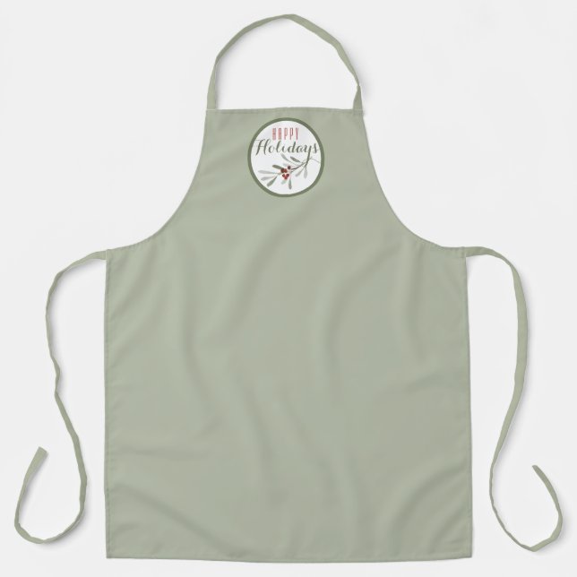 Tablier Vert gris bouché avec Sprig de verdure de Noël (Recto)