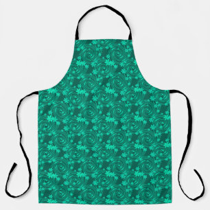 Tablier vert turquoise motif floral clair