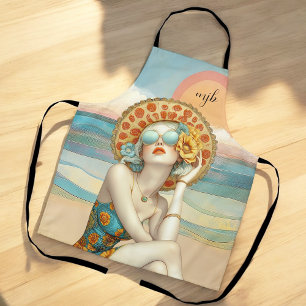 Tablier Vibes de plage rétro Glamor avec Monogramme