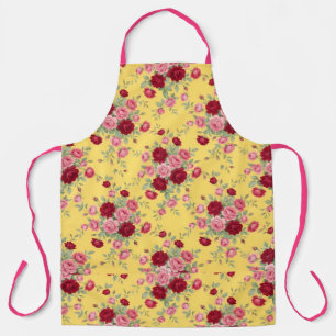 Tablier vibrant jaune et rose à motif rose classiq