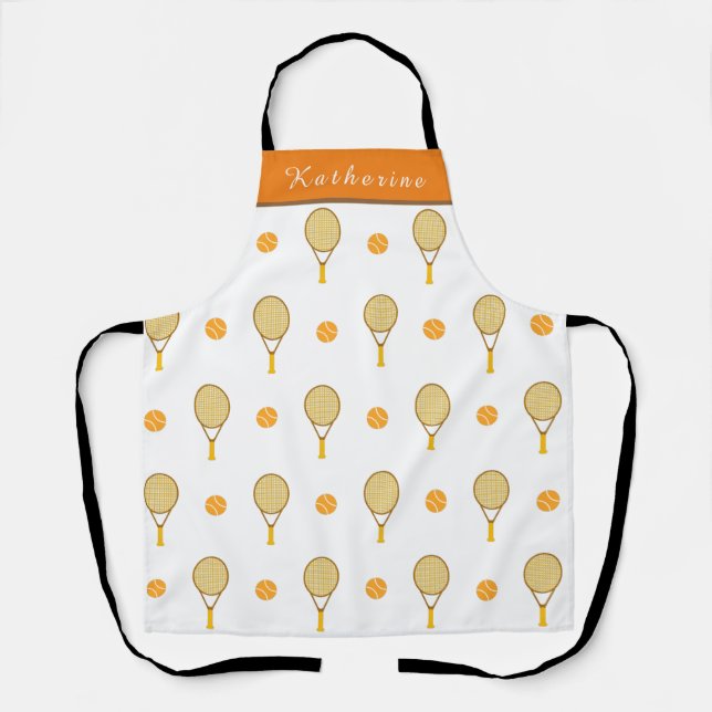 Tablier Vibrant Orange Tennis Amusant Personnalisé Joueur  (Recto)