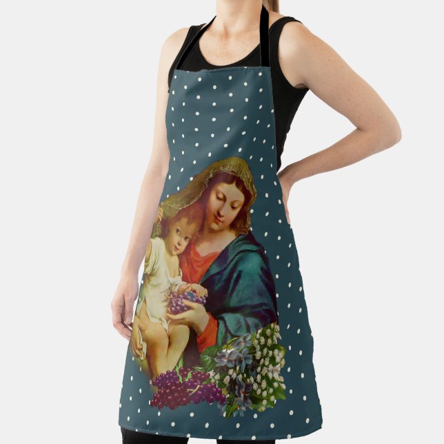Tablier Vierge catholique Marie Bébé Jésus Floral (Insitu)
