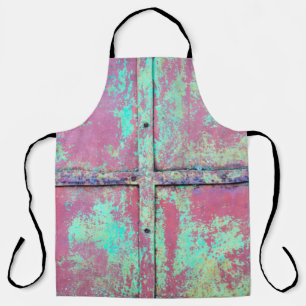 Tablier Vieux mur peint en vert avec une texture rouille. 