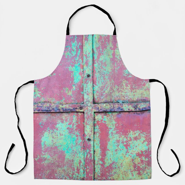 Tablier Vieux mur peint en vert avec une texture rouille.  (Recto)