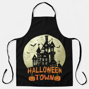 Tablier Ville d'Halloween - Maison hantée - Pleine lune