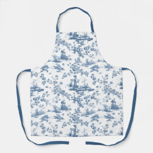 Tablier Vintage Anglais Floral Toile de Jouy-Blue