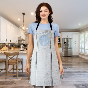 Tablier vintage bleu en coquille Saint-Jacques