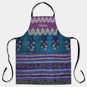 Tablier Vintage Boho Purple Bleu Turquoise Flore personnal