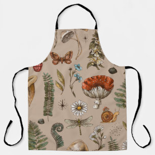 Tablier Vintage bois nature motif sans couture. Amanita 
