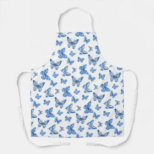 Tablier Vintage Chinoiserie Bleu Blancs Papillons