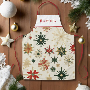 Tablier Vintage Gold & Red Snowflakes Personnalisé
