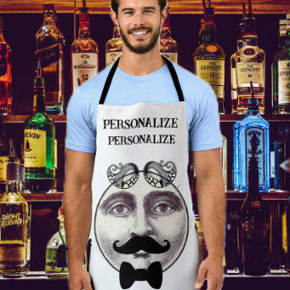 Tablier Vintage homme en lune barman moustache arc cravate