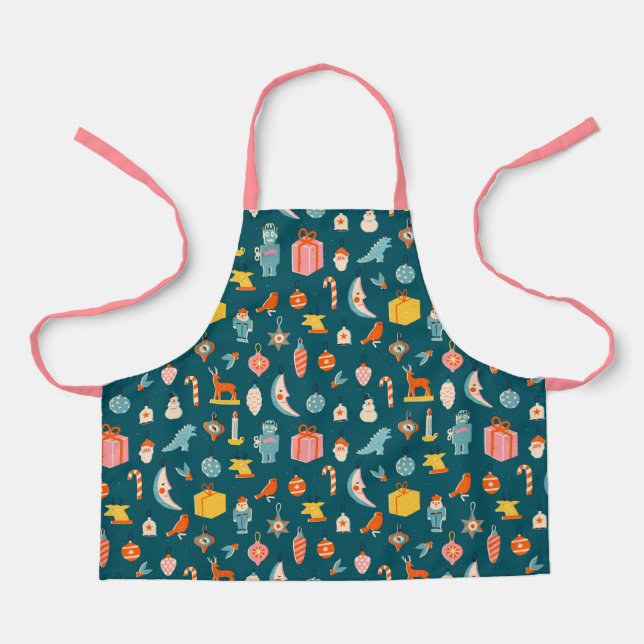 Tablier Vintage Noël Ornements Motif (Recto)