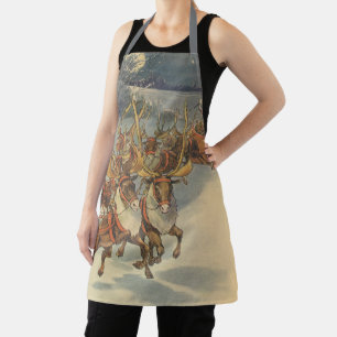 Tablier Vintage Noël Père Noël Sleigh avec Reindeer