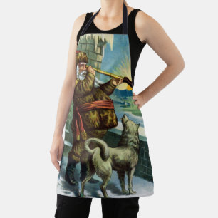 Tablier Vintage Noël Santa Claus Telescope Chien Sunset