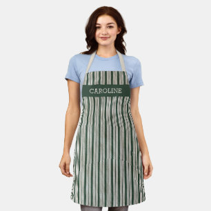 Tablier Vintage personnalisé Vert ivoire Faux Linen Stripe