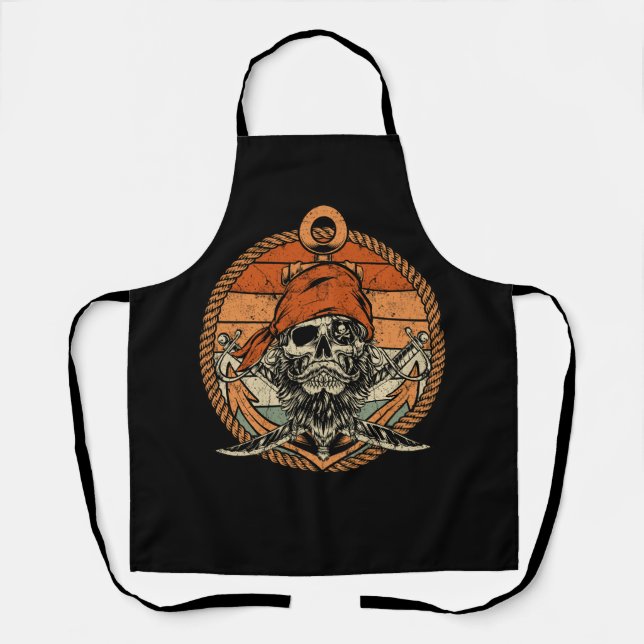 Tablier Vintage Pirate Skull Crossbones Style Drapeau Hall (Recto)