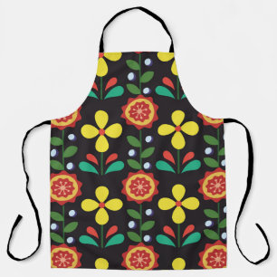 Tablier Vintage rétro vintage fleurs lignes verticales cou