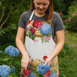 Tablier Vintage Rose et Blue Hydrangea Floral Print