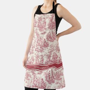Tablier Vintage rouge toile de jouy imprimé