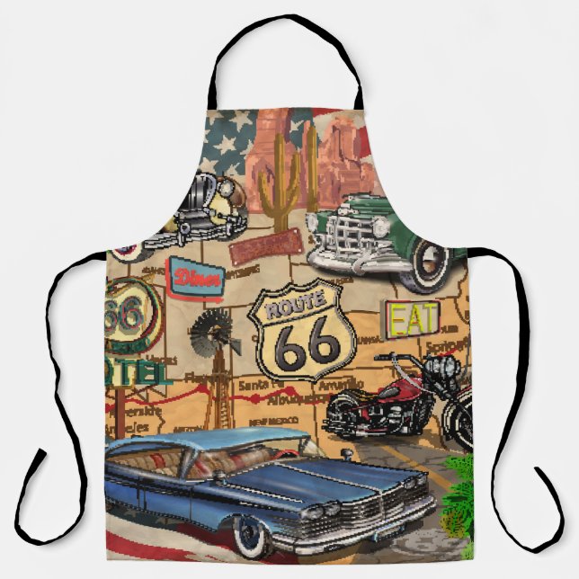 Tablier Vintage Route 66, affiche nostalgique. (Recto)