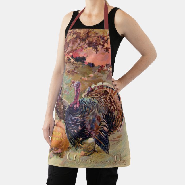 Tablier Vintage Thanksgiving Turkeys et Citrouille (Insitu)