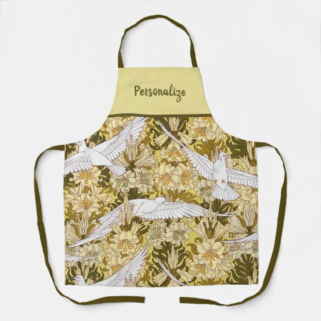 Tablier Vintage White Doves Flying Motif (Recto)