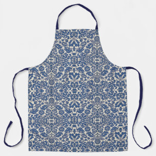 Tablier Vintage William Morris Motif Floral Bleu Blanc